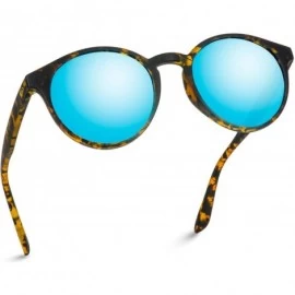 Cat Eye Classic Small Round Retro Sunglasses - Tortoise / Mirror Blue - C612GVZ5XOR $25.96
