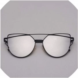 Cat Eye Designer Cat eye Sunglasses Women Vintage Metal Reflective Glasses For Women - Black Silver - CE18W4S9XNL $13.60