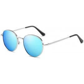 Round Sunglasses Unisex Polarized 100% UV Blocking Fishing and Outdoor Driving Glasses Round Metal Frame Retro - Blue - C718W...