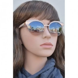 Semi-rimless Semi Rimless Round Lens Metal Cat Eye Sunglasses for Women - Taupe + Blue Pink - CD18OQ6ZOKA $11.24