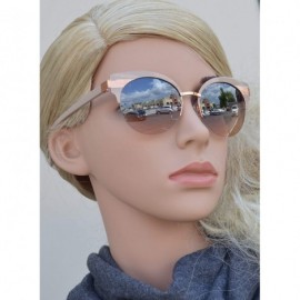Semi-rimless Semi Rimless Round Lens Metal Cat Eye Sunglasses for Women - Taupe + Blue Pink - CD18OQ6ZOKA $11.24