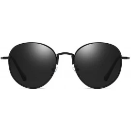 Round Sunglasses Unisex Polarized 100% UV Blocking Fishing and Outdoor Driving Glasses Round Metal Frame Retro - Blue - C718W...