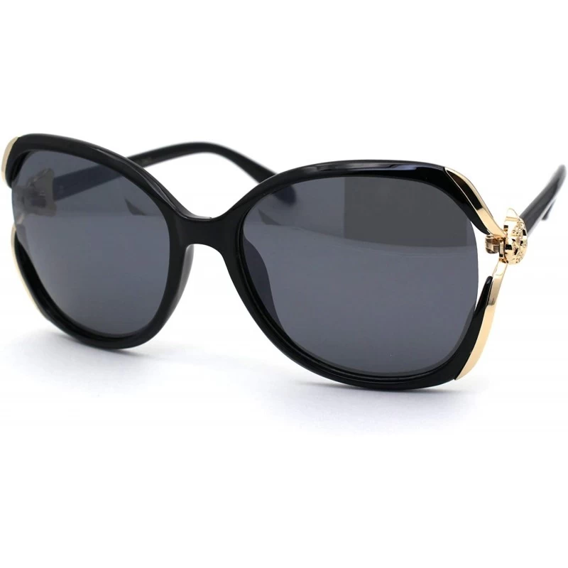 Butterfly Womens Leopard Jewel Emblem Hinge Butterfly Sunglasses - Black Gold Black - CY196WOKGTS $15.26