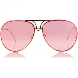 Aviator Retro Rimless Oversize Round Color Tinted Mirrored Sunglasses A031 A032 - Pink - CY186EELWKZ $22.80