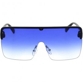 Shield Halfrim Oversize Square Rectangular Shield Racer Sunglasses - Black Blue - C418RYYGU3H $27.30
