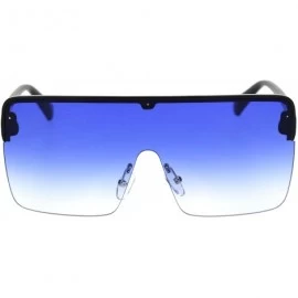 Shield Halfrim Oversize Square Rectangular Shield Racer Sunglasses - Black Blue - C418RYYGU3H $11.22