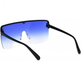 Shield Halfrim Oversize Square Rectangular Shield Racer Sunglasses - Black Blue - C418RYYGU3H $11.22