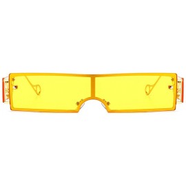 Rectangular Rectangular Sunglasses with Side Shields Party One Piece Vintage Sun Glasses Metal - Gold With Yellow - CI1999IEG...