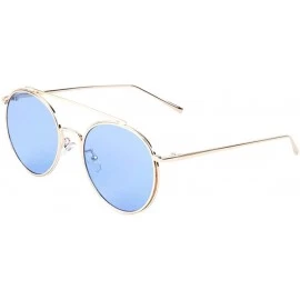 Round Flat Color Lens Flat Top Bar Round Sunglasses - Blue - CN190872I02 $25.57