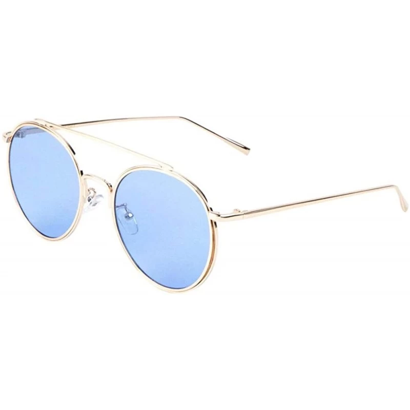 Round Flat Color Lens Flat Top Bar Round Sunglasses - Blue - CN190872I02 $25.57