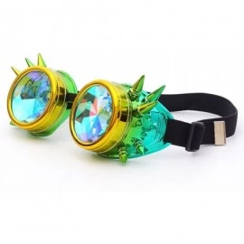 Goggle Kaleidoscope Steampunk Rave Glasses Goggles with Rainbow Crystal Glass Lens - Yellow-green Spike - CA18GLRLWQD $12.67