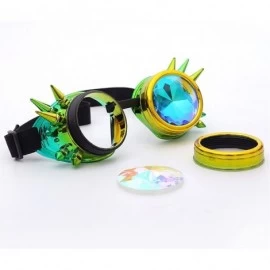 Goggle Kaleidoscope Steampunk Rave Glasses Goggles with Rainbow Crystal Glass Lens - Yellow-green Spike - CA18GLRLWQD $12.67