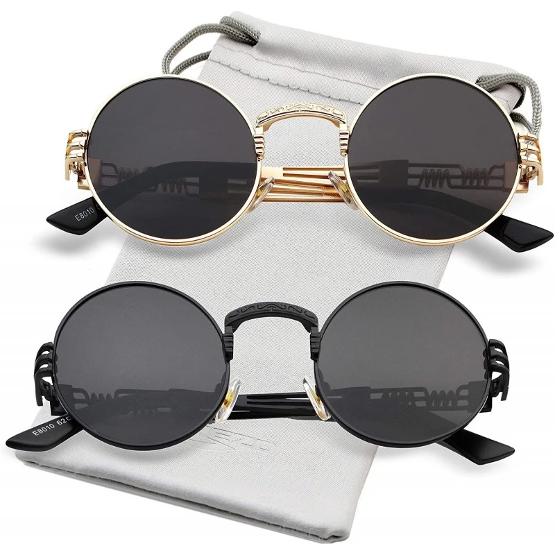 Square Round Steampunk Sunglasses John Lennon Hippie Glasses Metal Frame 100% UV Blocking Lens - CS1908H895G $23.76