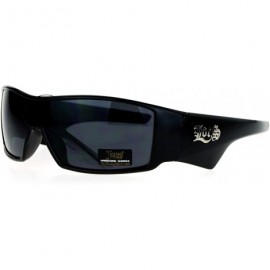 Shield Sporty Shield Shark Fin Gangster Plastic Sunglasses - Shinny Black - CV12C9TACY9 $23.84
