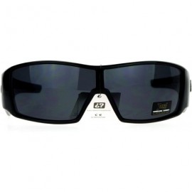 Shield Sporty Shield Shark Fin Gangster Plastic Sunglasses - Shinny Black - CV12C9TACY9 $19.56
