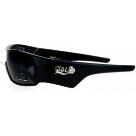Shield Sporty Shield Shark Fin Gangster Plastic Sunglasses - Shinny Black - CV12C9TACY9 $19.56