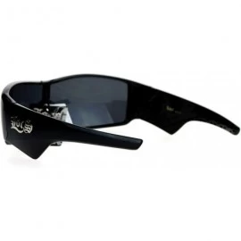 Shield Sporty Shield Shark Fin Gangster Plastic Sunglasses - Shinny Black - CV12C9TACY9 $11.25