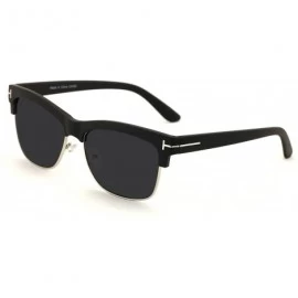 Square Translucent Soft Matte Classic Vintage Half Rim Retro Square Sunglasses - Dark Lens - Black - CF17Z7QLMN0 $21.81