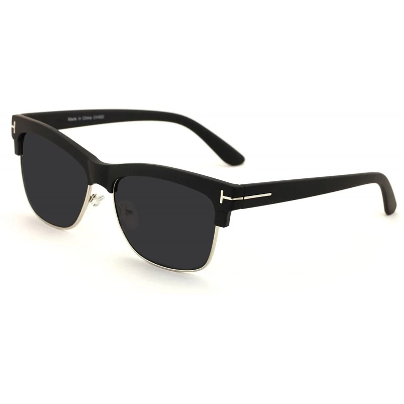 Square Translucent Soft Matte Classic Vintage Half Rim Retro Square Sunglasses - Dark Lens - Black - CF17Z7QLMN0 $21.81