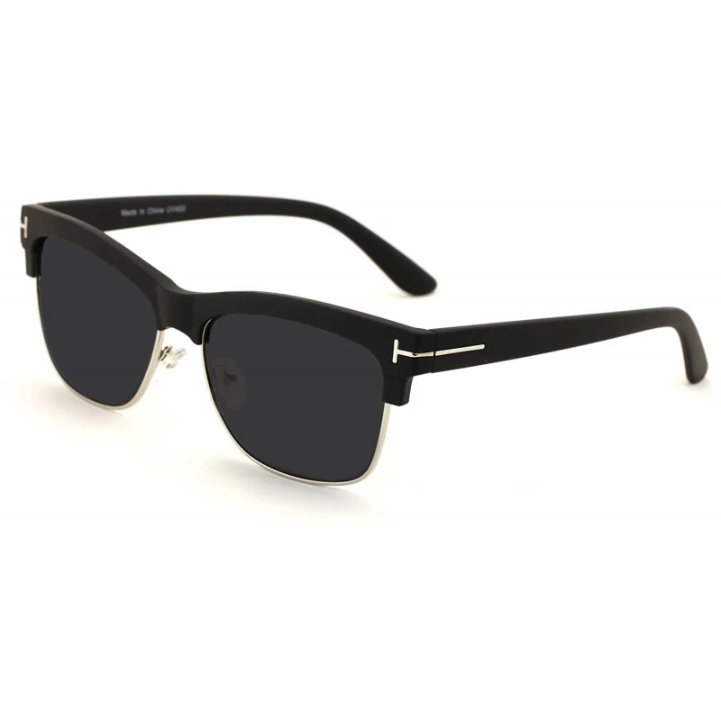 Square Translucent Soft Matte Classic Vintage Half Rim Retro Square Sunglasses - Dark Lens - Black - CF17Z7QLMN0 $14.15