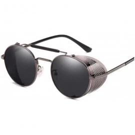 Shield Retro Round Sunglasses Men Women Side Shield Goggles Metal Frame Gothic Mirror Lens Sun Glasses - Gun Black - CS18SI8H...
