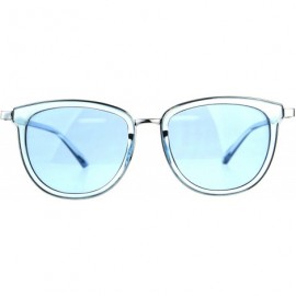 Rectangular Retro Pop Color Double Horn Rim Womens Sunglasses - Blue - C218C7GZNNE $22.35