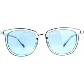 Rectangular Retro Pop Color Double Horn Rim Womens Sunglasses - Blue - C218C7GZNNE $9.05