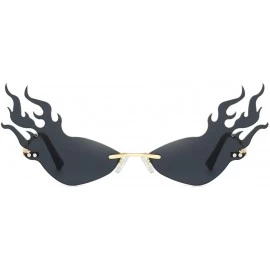 Rectangular Irregular Flame Shape Sunglasses Fashion Flat Lens Mirrored Metal Frame Glasses - Black - CS196AZSEHU $19.33