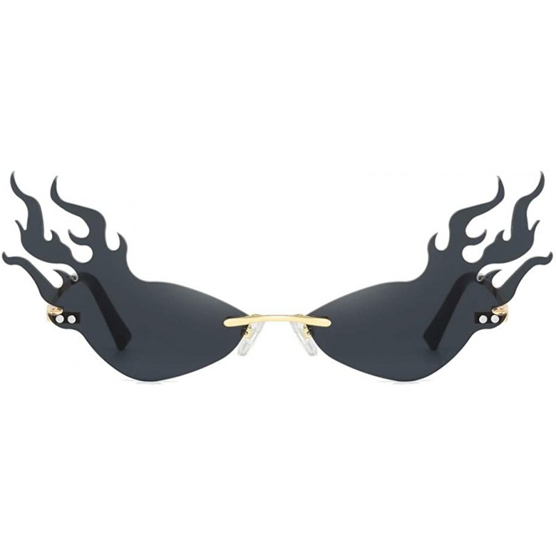 Rectangular Irregular Flame Shape Sunglasses Fashion Flat Lens Mirrored Metal Frame Glasses - Black - CS196AZSEHU $8.65