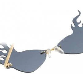 Rectangular Irregular Flame Shape Sunglasses Fashion Flat Lens Mirrored Metal Frame Glasses - Black - CS196AZSEHU $8.65