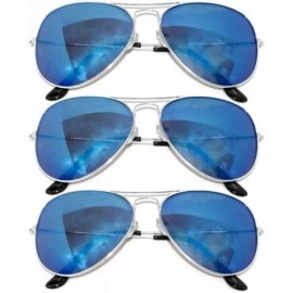 Aviator Classic Aviator Sunglasses Full Mirror Lens Blue Color Metal Silver Color Frame 3 Pack - CZ11MPTIG3J $10.55