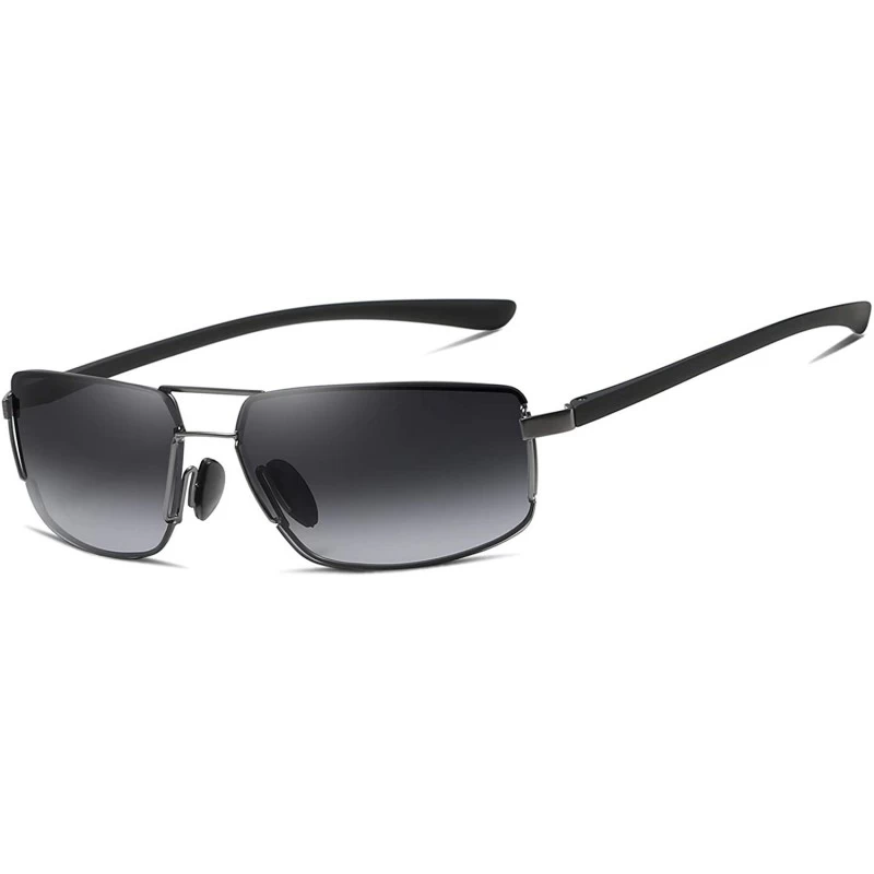 Sport Rectangular Polarized Sunglasses for Men UV Protection Alloy Frame for Driving Fishing Golf - Grey - CE18YI3GNG8 $15.96
