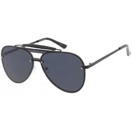 Aviator Unisex Hotshot Rimless Flat Shield Aviator Sunglasses - Black/Black - C518DO9K89Y $28.34