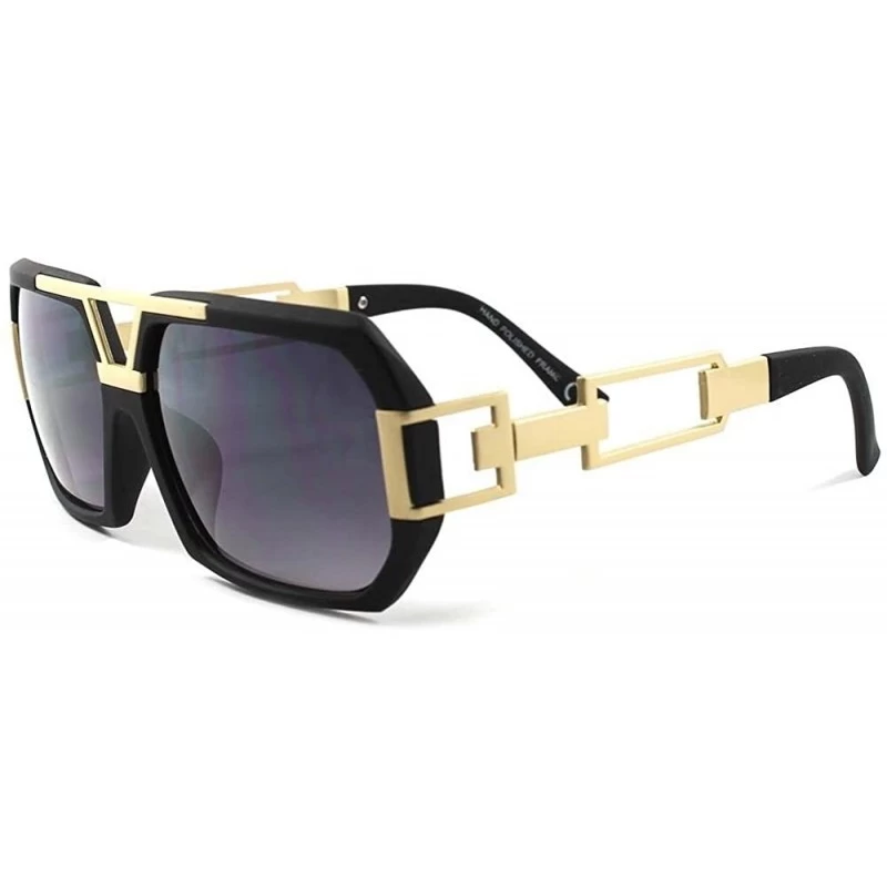 Square Vintage Retro Look Rich Millionaire Swag Hip Hop Rapper DJ Cool Sunglasses - Matte Black & Gold - CM189ANQ8OX $15.62