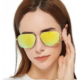 Aviator Retro Aviator Square Sunglasses for Women Polarized - Fashion Mirrored Lens with Metal Frame 100% UV Protection - CY1...