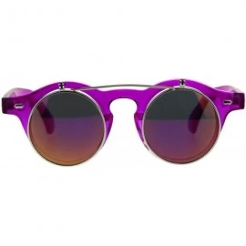 Round Hipster Round Horn Rim Color Mirror Flip Up Vintage Sunglasses - Fuchsia - C818E4IO0HW $23.13