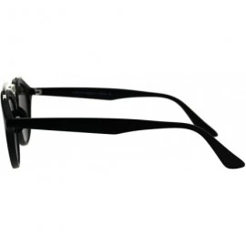 Round Retro Keyhole Flat Top Double Metal Bridge Round Horn Sunglasses - Black Blue - CB18EYD2TKS $7.49