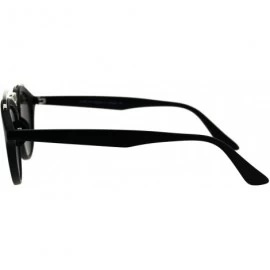 Round Retro Keyhole Flat Top Double Metal Bridge Round Horn Sunglasses - Black Blue - CB18EYD2TKS $17.89