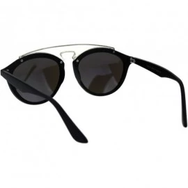 Round Retro Keyhole Flat Top Double Metal Bridge Round Horn Sunglasses - Black Blue - CB18EYD2TKS $17.89