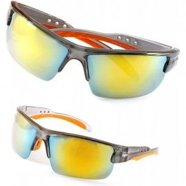 Sport Unisex Polarized Mirrored Sports Wrap Sunglasses P006 - Grey Orange/ Yellow Revo - CL186M3Q45Q $21.96