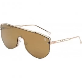 Shield Downshift Rimless Slim Metal Frame Geometric One Piece Shield Lens Sunglasses - Brown Gold - CE199LWZOHN $30.16