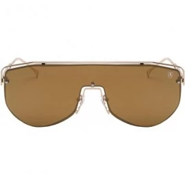 Shield Downshift Rimless Slim Metal Frame Geometric One Piece Shield Lens Sunglasses - Brown Gold - CE199LWZOHN $30.16