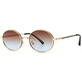 Oval Fashion Retro Men's Punk Oval Metal Frame Designer Ladies Hip Hop Sunglasses - Tea Blue - CY1943ENXXS $23.11