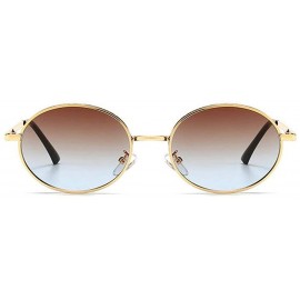 Oval Fashion Retro Men's Punk Oval Metal Frame Designer Ladies Hip Hop Sunglasses - Tea Blue - CY1943ENXXS $15.30