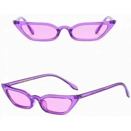 Oval Cateye Sunglasses Narrow for Women Fashion Retro Vintage Narrow Clout Goggles Plastic Frame - Purple - CK193TC53HK $10.13