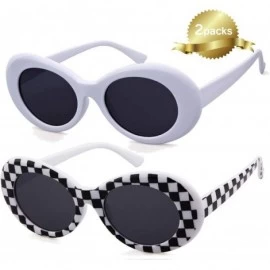 Oval Sunglasses Unisex Kurt Cobain Glasses Bold Retro Oval Mod Clout Goggles - D-2pack White+grid - CH18CR4X840 $11.59