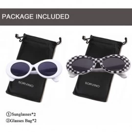Oval Sunglasses Unisex Kurt Cobain Glasses Bold Retro Oval Mod Clout Goggles - D-2pack White+grid - CH18CR4X840 $11.59