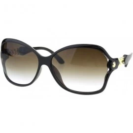 Oversized Womens Designer Style Sunglasses Butterfly Frame Gold Chain Temple - Brown (Brown Grey) - CL18NRQHIKZ $19.34