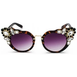 Semi-rimless Ms. Oversized Frame Retro Cat Eye Sunglasses Fashion Design - Leopard Purple - C218EQCA6AE $10.81