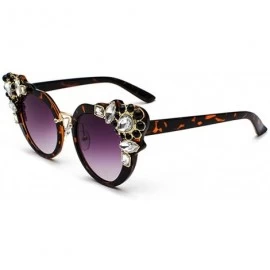 Semi-rimless Ms. Oversized Frame Retro Cat Eye Sunglasses Fashion Design - Leopard Purple - C218EQCA6AE $10.81